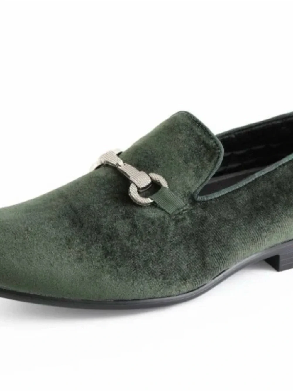 Men's Green Velvet Loafers with Metal Bit